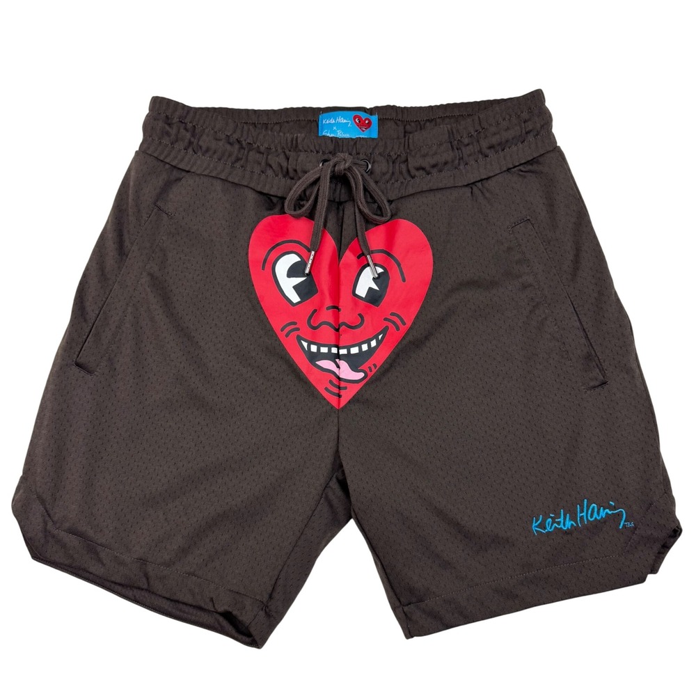 Keith Haring x Shoe Palace Mesh Shorts Mens Medium Brown Heart Logo Athleisure